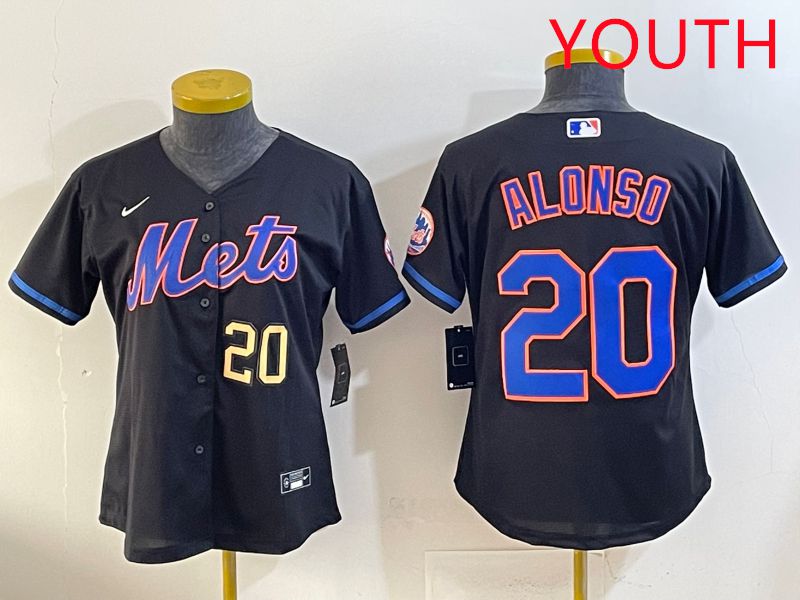 Youth 2025 New York Mets #20 Alonso Black Game Nike MLB Jersey style 4->youth mlb jersey->Youth Jersey